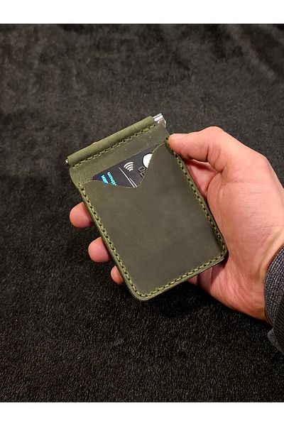MAT Deri Green Genuine Leather - Money Clip Card Holder Wallet, Slim Design
