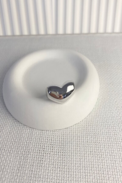 DEMOKAN خاتم نسائي ذو لوحة مسطحة على شكل قلب سمين