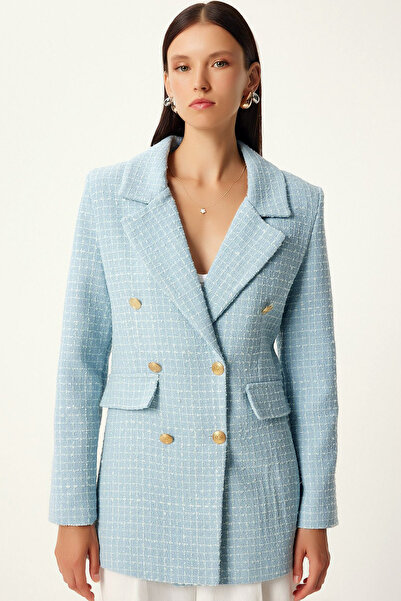 MissKybele Astarlı Uzun Kollu İki Cepli Çentikli Yakalı Rahat Kalıp Metal Düğ...