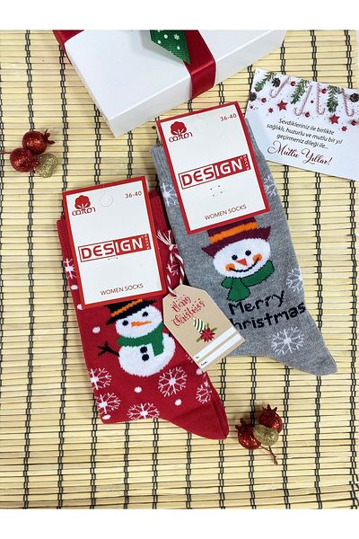 LAYLAEVENTS Set of 2 Christmas Snowman Christmas Patterned Unisex Socks with Gift Card