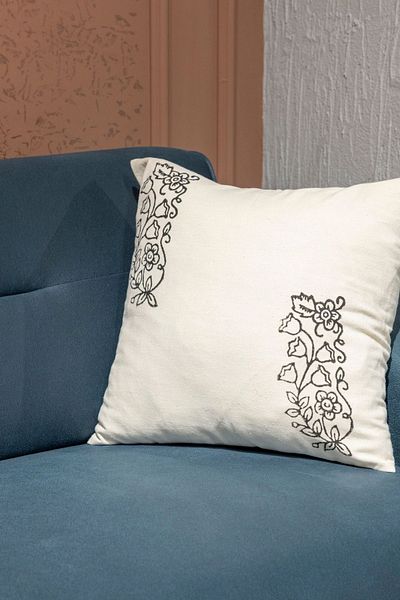 RH Rosehan Ethnic Patterned Natural Cotton Linen Hand Printed Almond Throw Pillow Cover