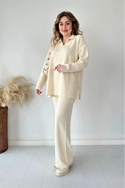 banessa Γυναικείο Πλεκτό Σετ Πόλο Πουλόβερ και Παντελόνι