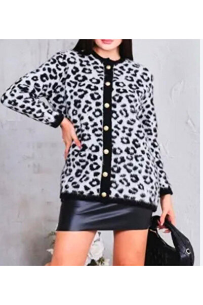 PHUTİ COLLECTION Leopard Gold Buttoned Beard Long Cardigan