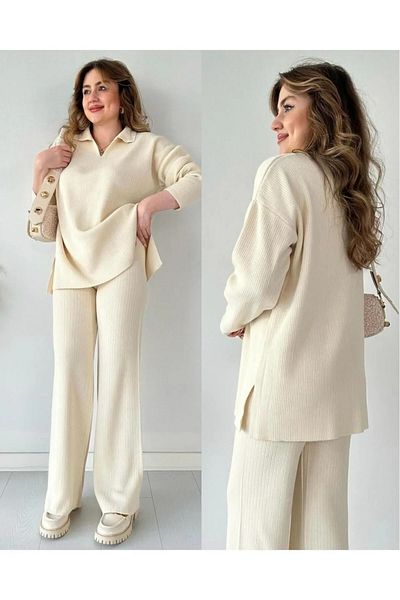 banessa Women's Knitwear Set Polo Neck Sweater and Trousers