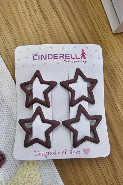 Cinderella Set de 4 agrafe maro închis mat - acoperire cu stele, agrafă later...