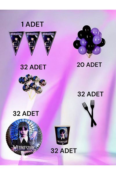 VibeHome Wednesday Themed m Pack for 32 - Birthday Party and Fun Events