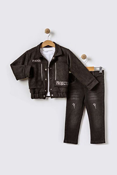 Merdia Boys' 3-Piece Set (Paris Trench, Long Sleeve T-Shirt, Jeans)