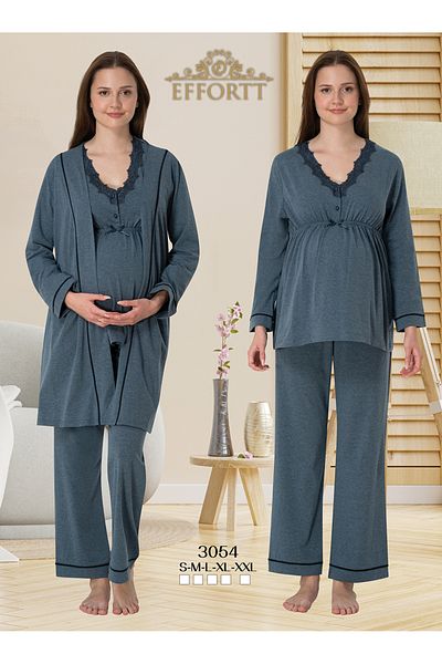 Maison Mila Effortt Lace Detailed Maternity Pajamas Set with Dressing Gown