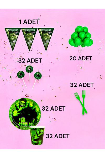 VibeHome Hulk Themed m Pack for 32 - Birthday Party and Fun Events
