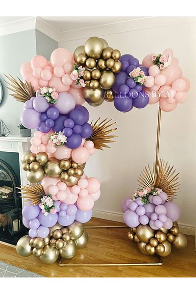 Ezgi Party Store Σετ πάρτι γενεθλίων Purple and Pink Balloons με 100 μπαλόνια και αλυσίδα
