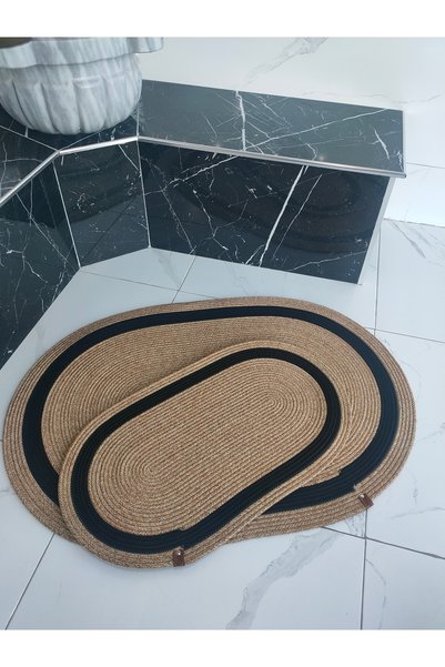ADES HOME DESİGN Jute 2-Piece Mat, Bathroom Mat, Door Mat, Balcony Mat, Mat Set, Gift, Dowry