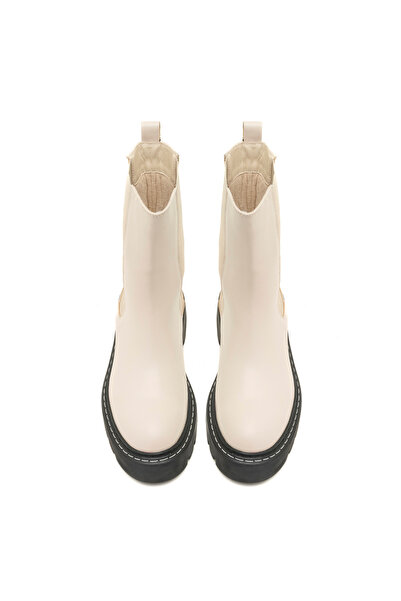Desa Aleta Ekru Kadın Yandan Lastikli Deri Chelsea Bot