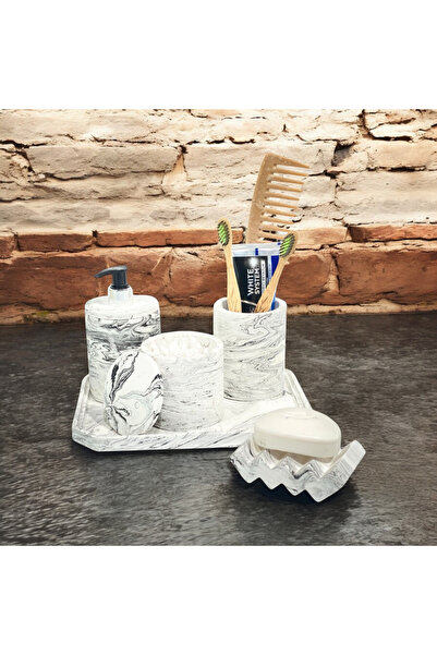 Chiko Mall Σετ αξεσουάρ μπάνιου από μπετόν με κλασική μαρμάρινη υφή (5 τεμάχια)