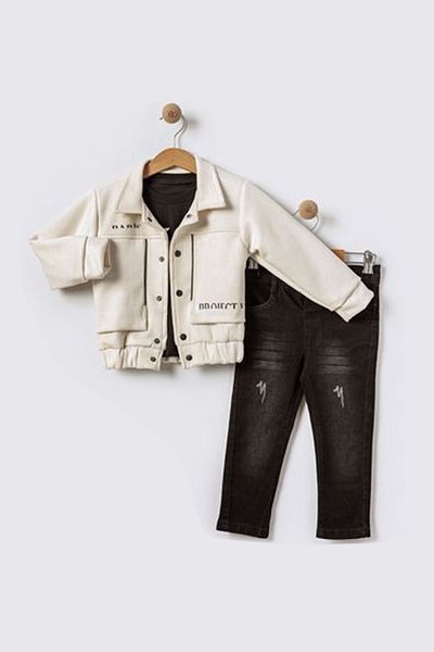 Merdia Boys' 3-Piece Set (Paris Trench, Long Sleeve T-Shirt, Jeans)
