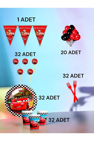 VibeHome 32 Person Cars Themed m Pack - Birthday Party and Fun Events