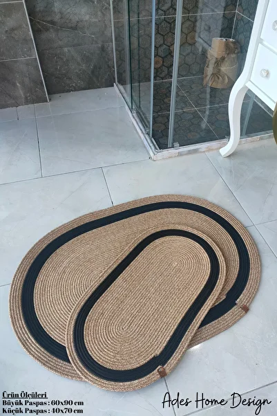 ADES HOME DESİGN Jute 2-Piece Mat, Bathroom Mat, Door Mat, Balcony Mat, Mat Set, Gift, Dowry