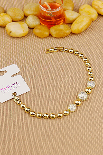Keyifli Hayaller Xuping Vip Marka Yuvarlak Taşlı Bileklik Gold Paslanmaz Kararmaz 18+2cm Kuyumcu İşçiliği
