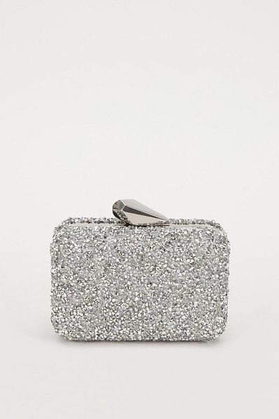 Levidor Mini Silver Square Stone Evening Dress Clutch Bag