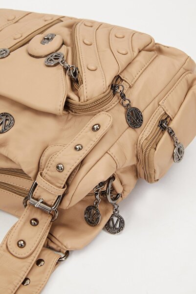 Levidor Τσάντα ώμου με λεπτομέρεια από μεταλλικό κρεμ χρώμα