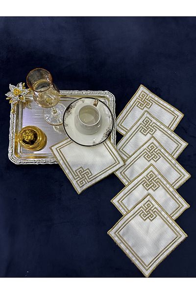 Home 6 Pieces of Embroidered Glazing Party Napkins - Presentation, Cocktail, Coffee Side and Coasters