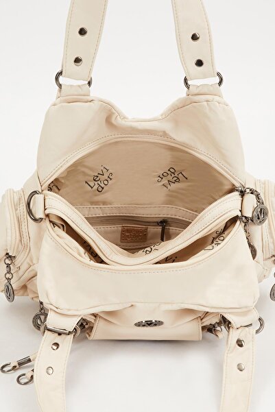 Levidor Λευκή δερμάτινη τσάντα ώμου πολλαπλών τμημάτων