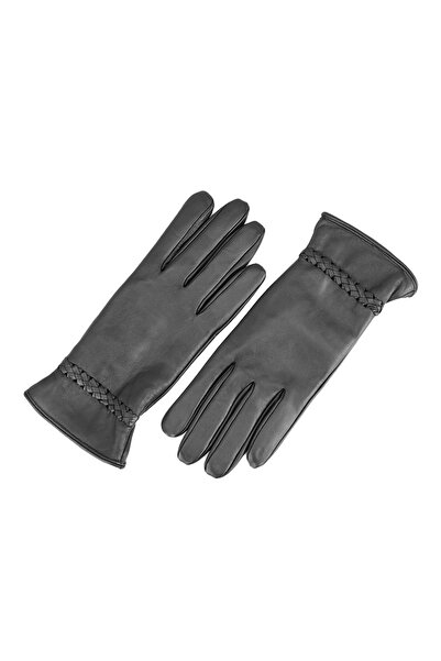 Desa Women's Black Braided Leather Gloves