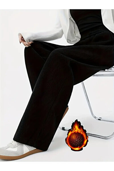 CAONNES Pantaloni de sport negri, largi, largi, elastici, confortabili, din ț...