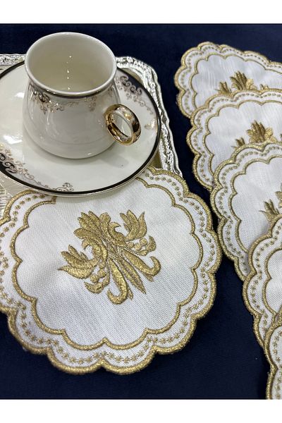 Home 6 Pieces of Embroidered Glazing Party Napkins - Presentation, Cocktail, Coffee Side and Coasters