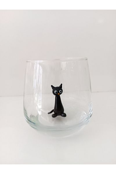 ADAMODART Black Sitting Cat Glass Figured Water Cup