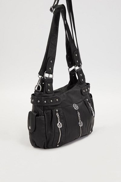 Levidor Black Staple Detailed Shoulder Bag