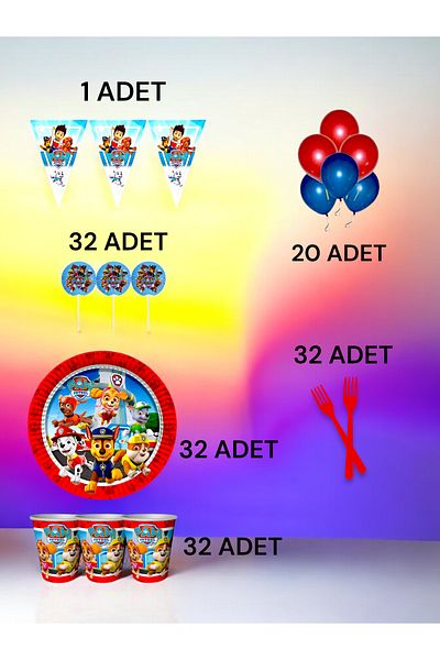 VibeHome Paw Patrol Themed m Pack for 32 - Birthday Party and Fun Events