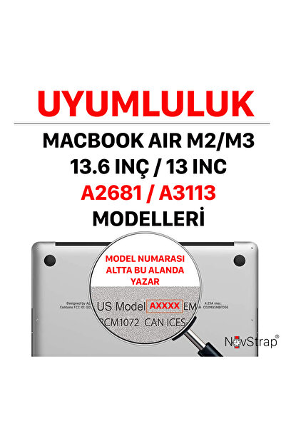 NovStrap Apple Macbook Air M2 Çip A2681 13.6 Inç 2022 Uyumlu Kılıf Sert Rubber Mat Buzlu Kapak