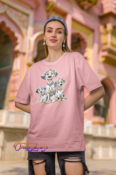oneagılyazı تي شيرت كبير الحجم مطبوع عليه كلب