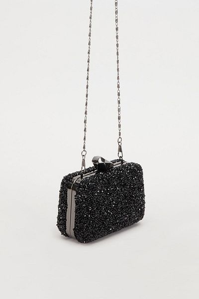 Levidor Mini Black Square Stone Evening Dress Clutch Bag