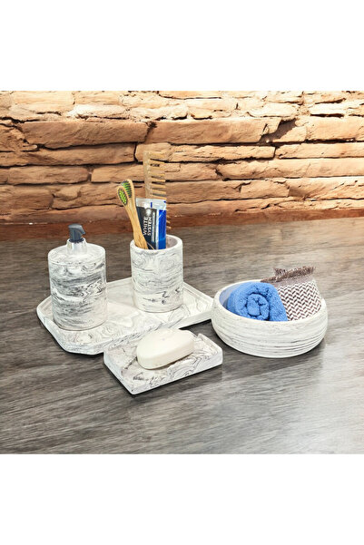 Chiko Mall Set de accesorii pentru baie din beton în culori de marmură natura...