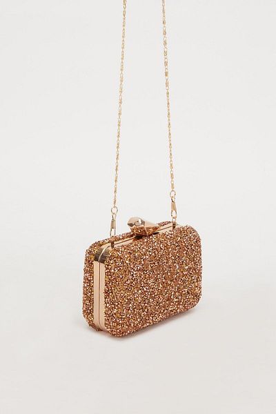 Levidor Mini Copper Square Stone Evening Dress Clutch Bag