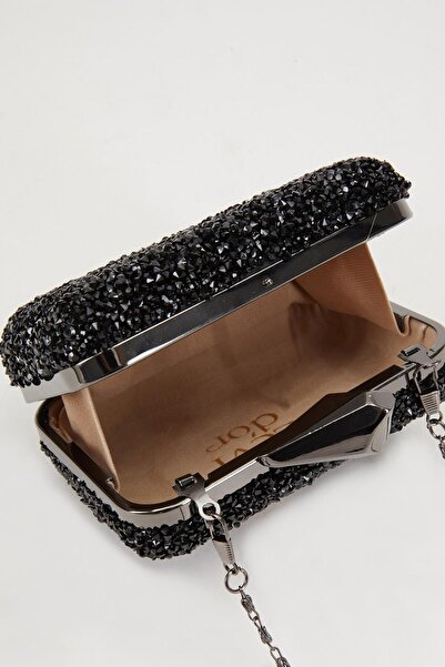 Levidor Mini Siyah Kare Taşlı Abiye El Çantası