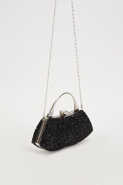 Levidor Mini Black Stone Evening Dress Handbag