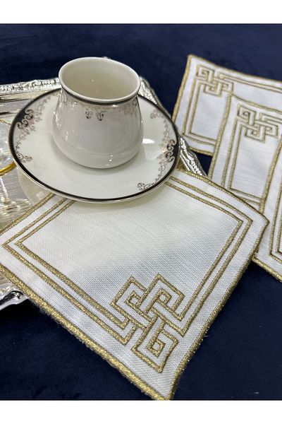 Home 6 Pieces of Embroidered Glazing Party Napkins - Presentation, Cocktail, Coffee Side and Coasters