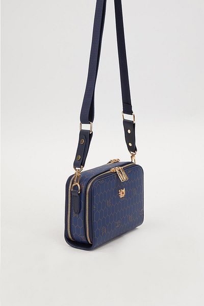 Levidor Navy Blue Double Zipper Shoulder Bag