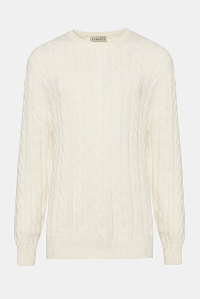 Edwards Erkek Ekru Yün Kaşmir Karışımlı Saç Örgülü Kazak