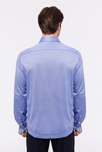 Edwards Erkek Mavi Cooper Fit Düğmeli Yaka Jersey Gömlek