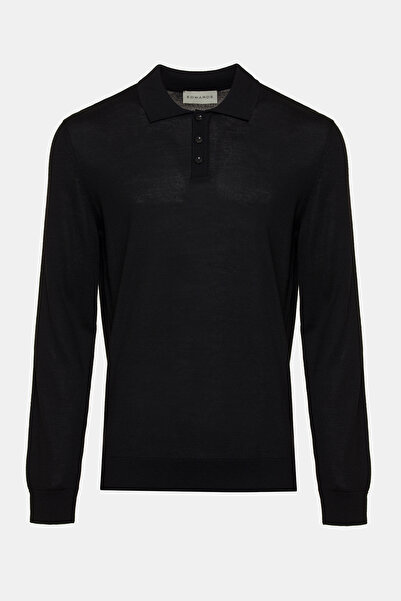 Edwards Erkek Siyah Yün Polo Yaka Kazak