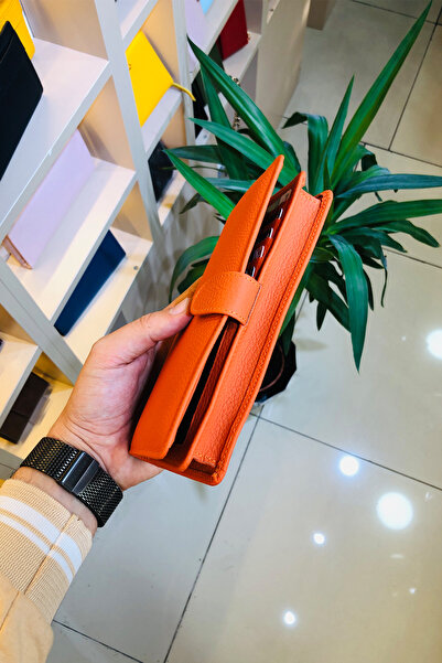 derius Sunny Orange Genuine Leather Vertical Large Phone Wallet (Unisex)