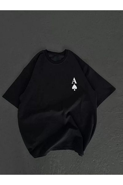 New Shine Μπλουζάκι Unisex Crew Neck Printed Oversize - Μαύρο