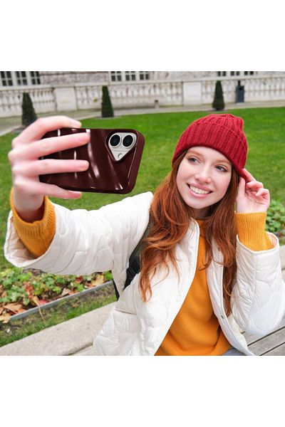 KVK PRİVACY iPhone 16 Compatible Case Luxury Glossy Electroplated Shock Resistant Soft Cover Burgundy