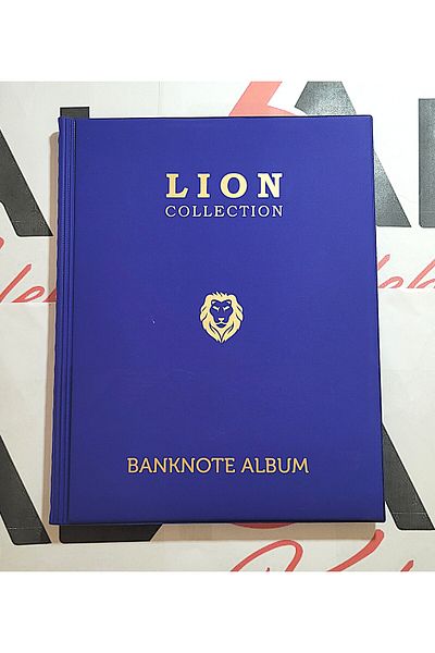 Lion Album pentru monede din hârtie, dimensiune mare, 20 de coli cu capacitate de 120 de monede, culoare albastră