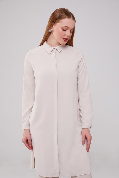 Levidor Beige Tunic with Hidden Button Detail