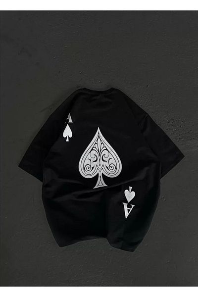 New Shine Μπλουζάκι Unisex Crew Neck Printed Oversize - Μαύρο