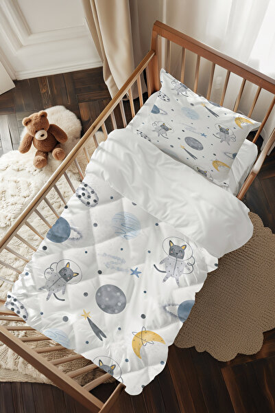 Sevimli Kedi Astronot Desenli Bebek Beşik Uyku Seti TLABG-310